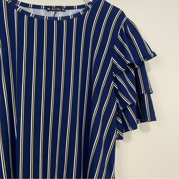 TRY THIS Short Ruffled Sleeve Striped Blouse Tie Front Plus Size 2X - Picture 5 of 9